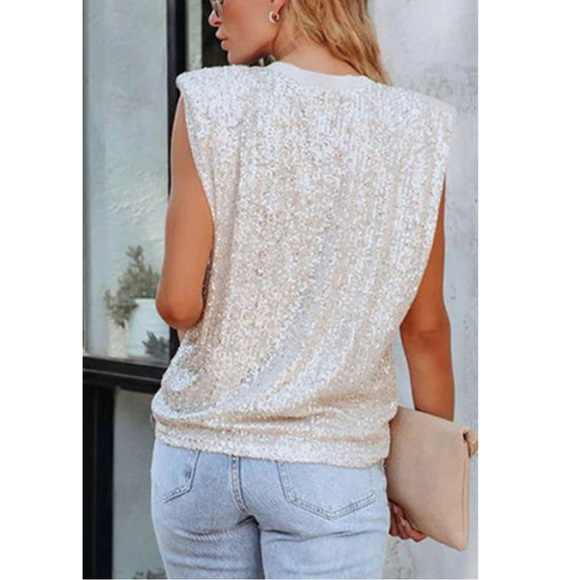 Silver Sequin Cap Sleeve Top - Picture 3 of 7